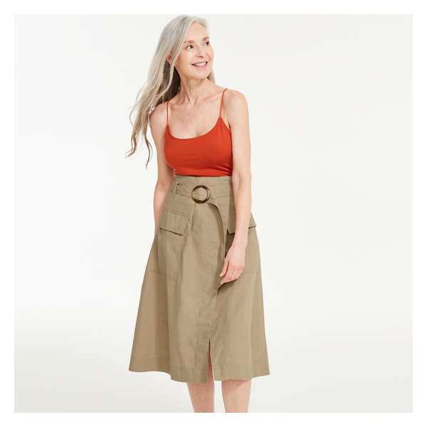 Utility Linen-Blend Wrap Skirt - JF Khaki Brown